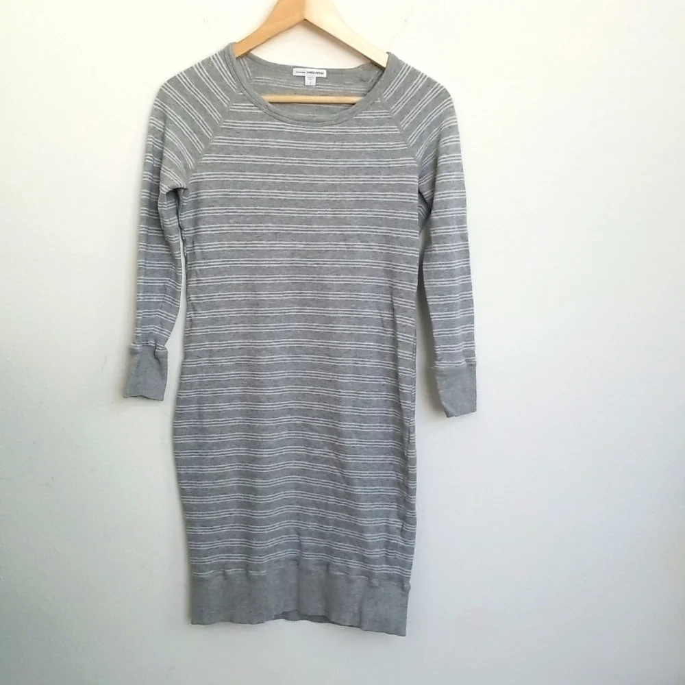 Standard JAMES PERSE Heathered Gray Stripe Cotton Dress Size S Grey - Picture 2 of 8